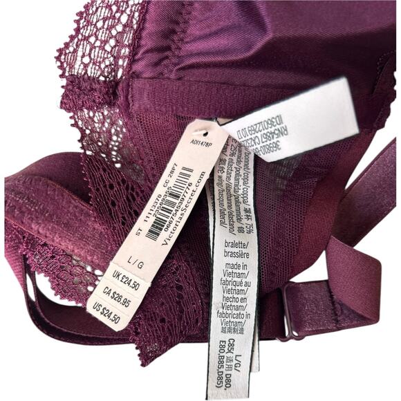 NWT Victoria Secret Front Close Bralette Bra Racerback Adjustable Strap Wine LG - Picture 3 of 6